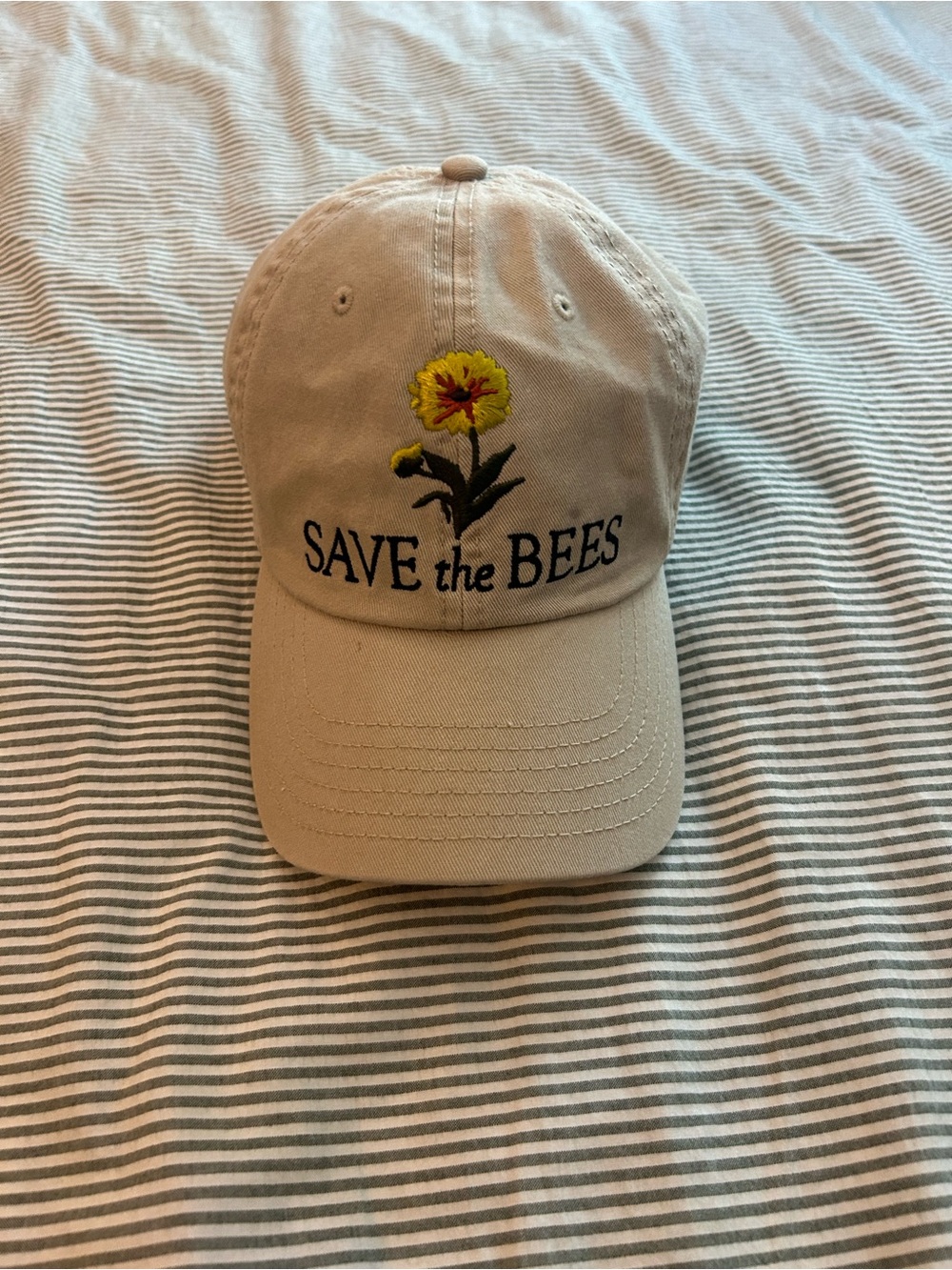 Save the Bees Kids Beige Baseball Cap with Flower Embroidery